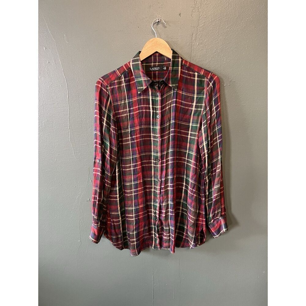 Lauren Ralph Lauren Womens Red Plaid Long Sleeve Button Up Size Medium